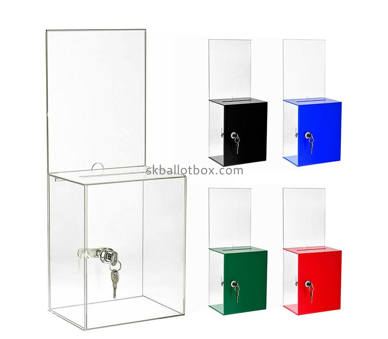 Acrylic box manufacturer custom plexiglass locking comment box with sign holder SB-062