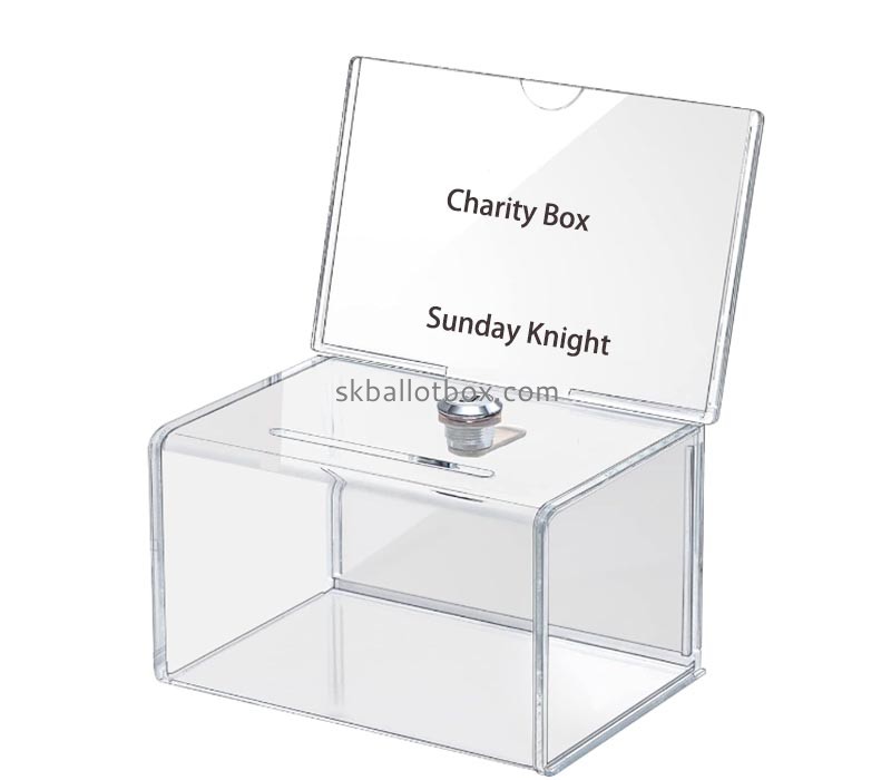 Wholesale custom acrylic charity box with lock key DB-261