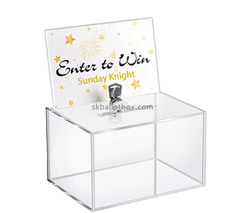 Wholesale custom acrylic raffle tickets box with sign slot BB-3024