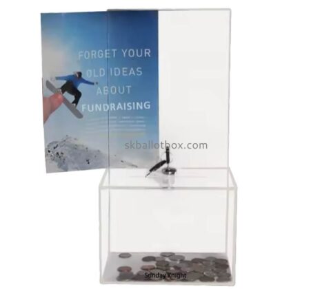 Custom wholesale acrylic money collection box with sign holder DB-243