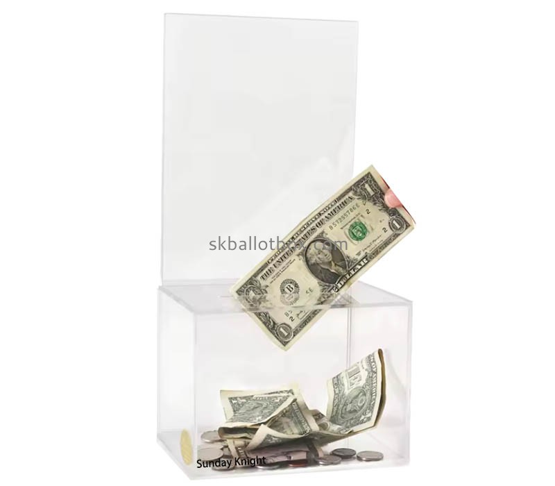 Custom wholesale acrylic charity collection box with insert sign DB-241