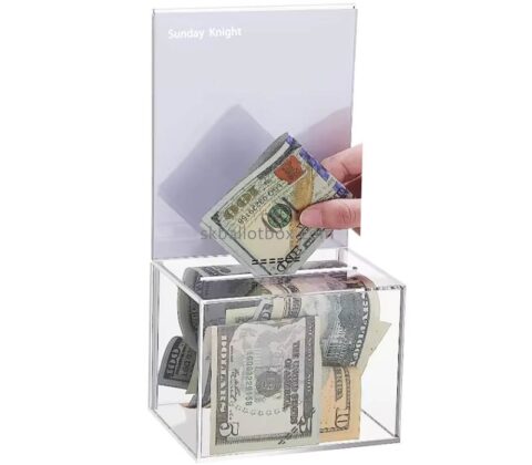 Custom wholesale acrylic money collection box with insert sign DB-240