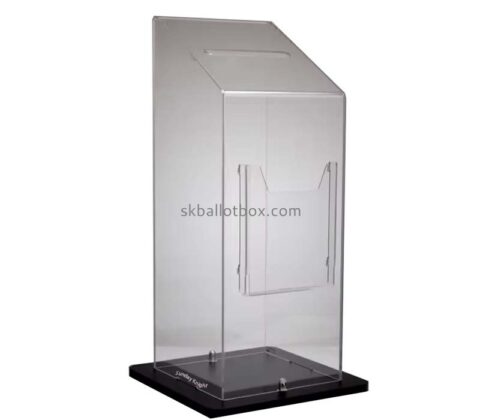 Custom wholesale acrylic floor standing suggestion box with brochure holder SB-193