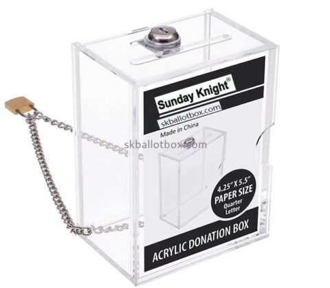 Custom wholesale acrylic charity collection box with chain DB-213