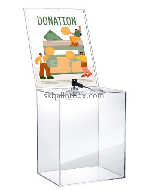 Custom acrylic donation box with lock key DB-189