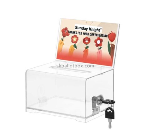 Custom acrylic charity box with slot lock key DB-187