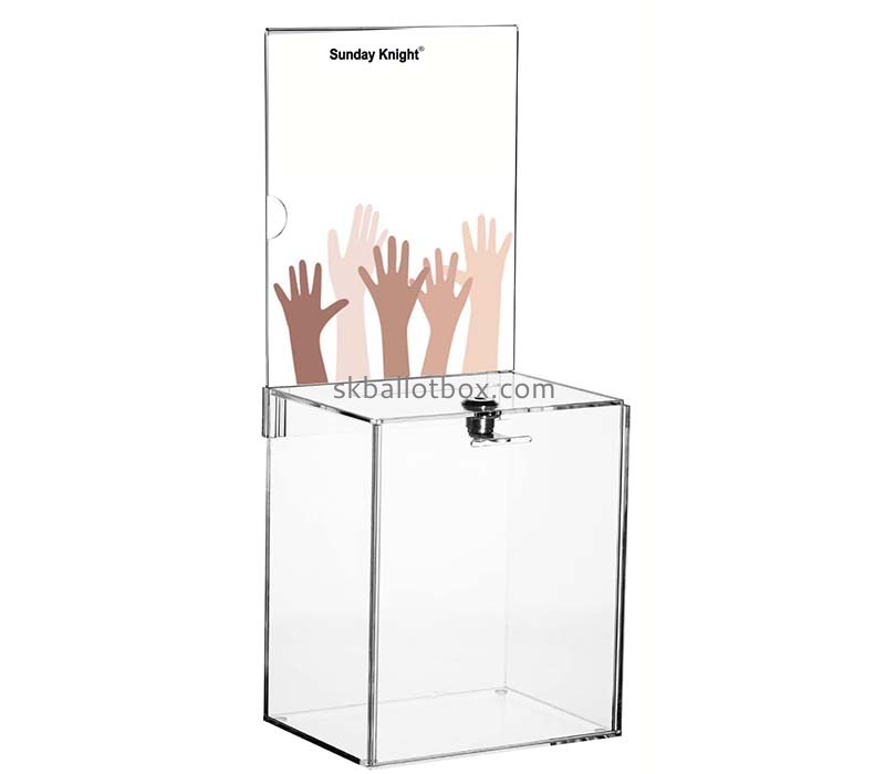 Custom acrylic money collection box with sign holder DB-184