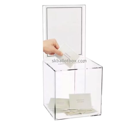 Custom clear acrylic ballot box with lock and sign holder BB-2936