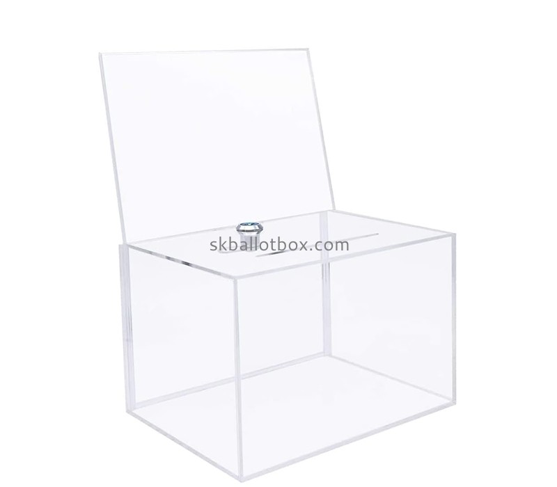 Custom clear plexiglass suggestion box with lock and sign holder SB-127