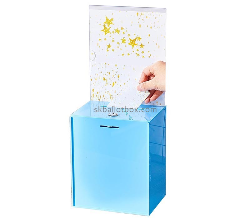 China perspex manufacturer custom acrylic suggestion box with lock and sign plate SB-124