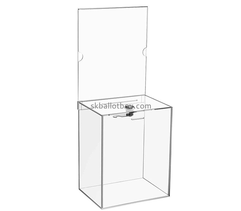 Acrylic item supplier custom plexiglass money box with sign holder DB-151