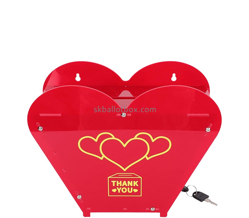 Perspex box manufacturer custom acrylic wall heart shaped charity box DB-138