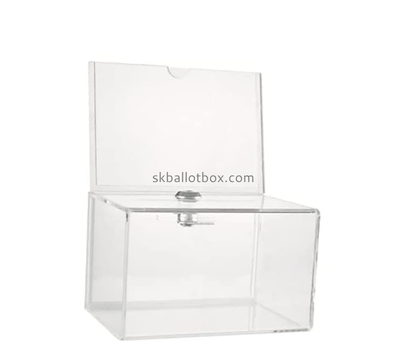 Plexiglass box manufacturer custom acrylic fundraising box with sign holder DB-133