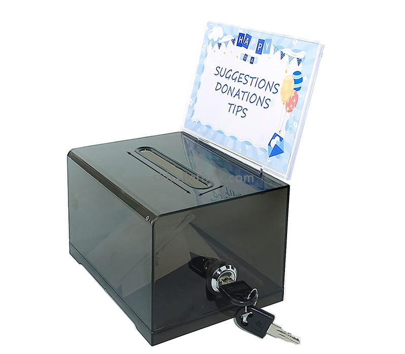 Perspex products supplier custom acrylic charity box with sign holder DB-117