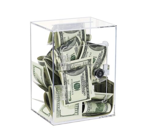 Plexiglass products manufacturer custom acrylic money box with lock key DB-112