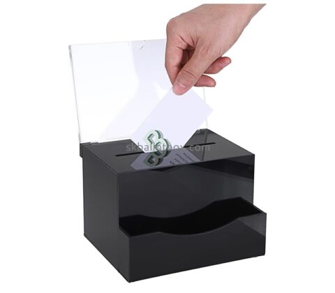 Plexiglass box manufacturer custom acrylic donation box with sign and brochure holder DB-109