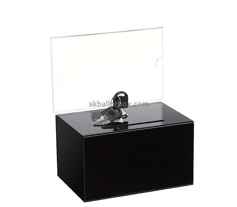 Perspex boxes supplier custom acrylic lockable suggestion box with sign holder SB-077