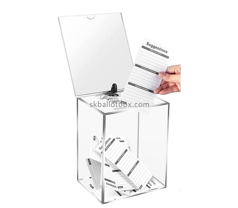 Lucite boxes manufacturer custom acrylic lockable suggestion box with sign holder SB-076