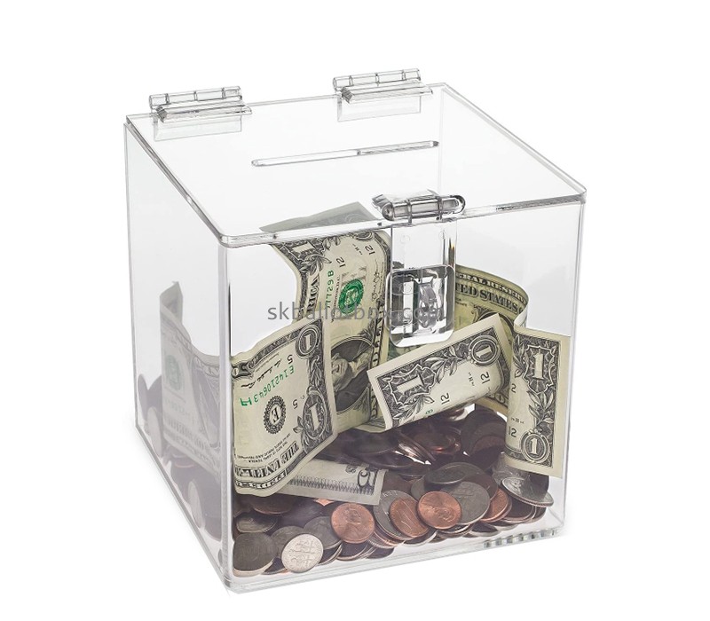 China plexiglass manufacturer custom acrylic money collection donation box with lock DB-096