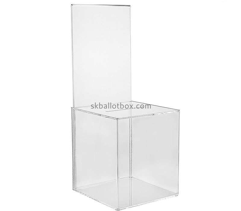 Lucite boxes supplier custom acrylic election box with sign holder BB-2852