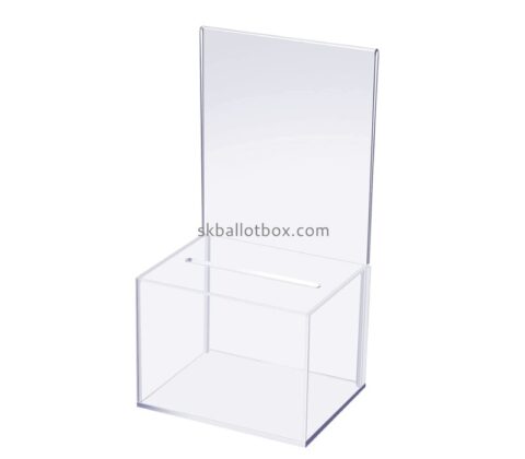 Plexiglass boxes manufacturer custom acrylic election box with sign holder BB-2849