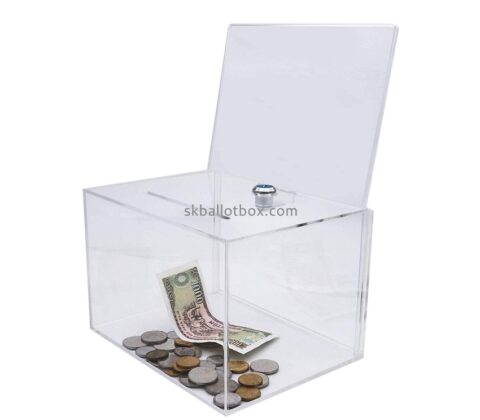 Perspex box manufacturer custom acrylic charity box with sign holder DB-069