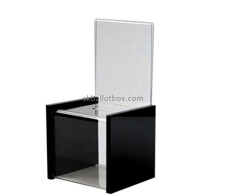 Perspex box supplier custom acrylic charity box with sign holder DB-070