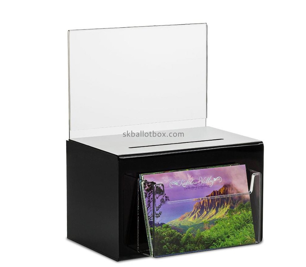 Perspex manufacturer custom acrylic voting box with sign holder and brochure holder BB-2824